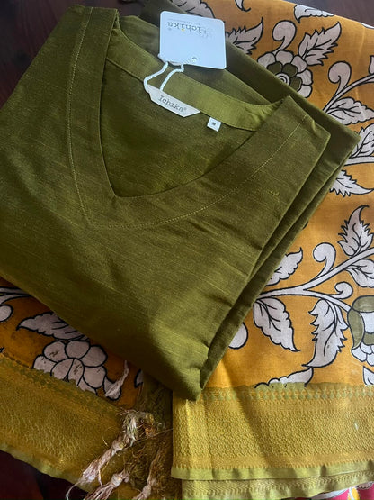 Kalamkari Dupatta - Chennuri silk - Pastel Yellow