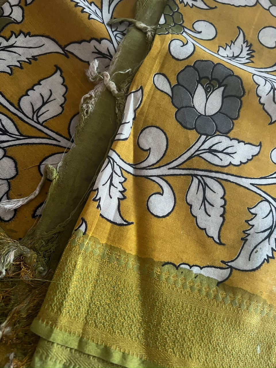 Kalamkari Dupatta - Chennuri silk - Pastel Yellow