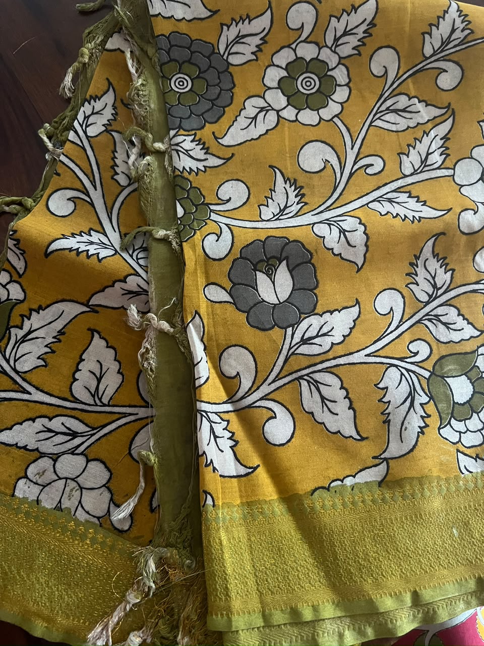 Kalamkari Dupatta - Chennuri silk - Pastel Yellow