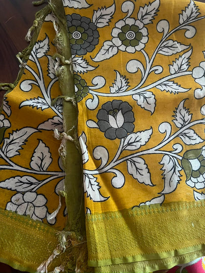 Kalamkari Dupatta - Chennuri silk - Pastel Yellow