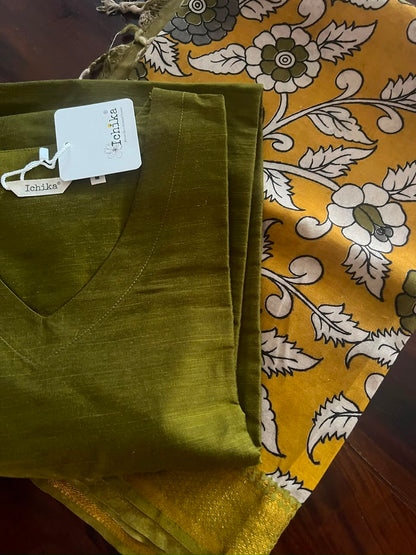 Kalamkari Dupatta - Chennuri silk - Pastel Yellow