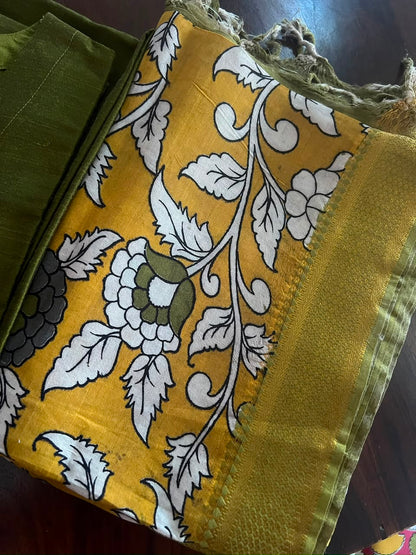 Kalamkari Dupatta - Chennuri silk - Pastel Yellow