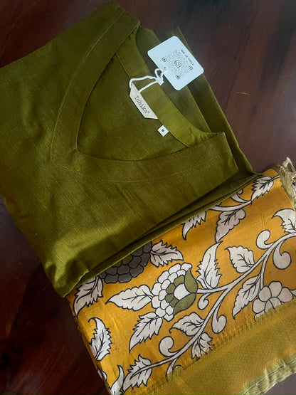 Kalamkari Dupatta - Chennuri silk - Pastel Yellow
