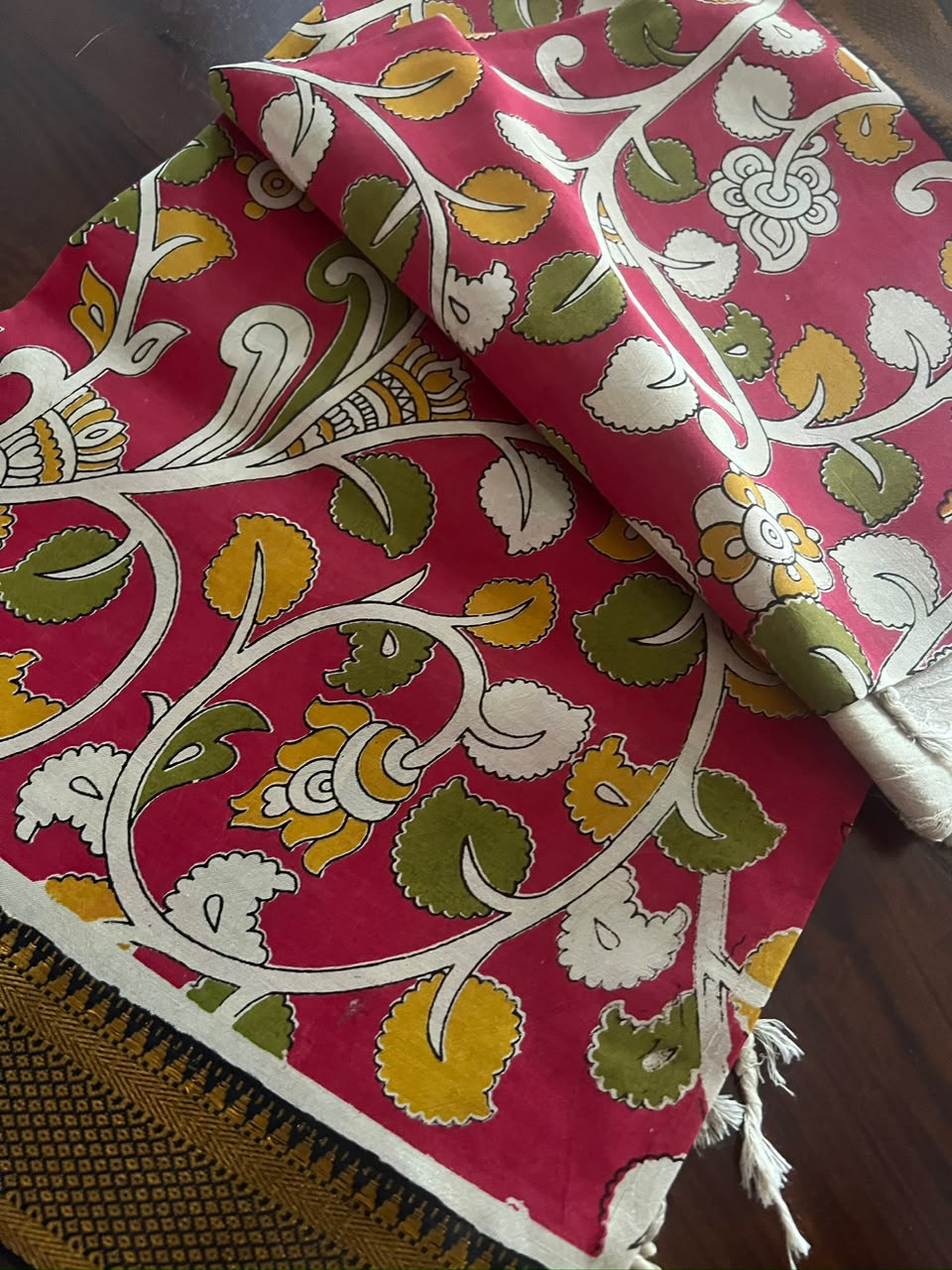 Kalamkari Dupatta - Chennuri silk - Red Floral
