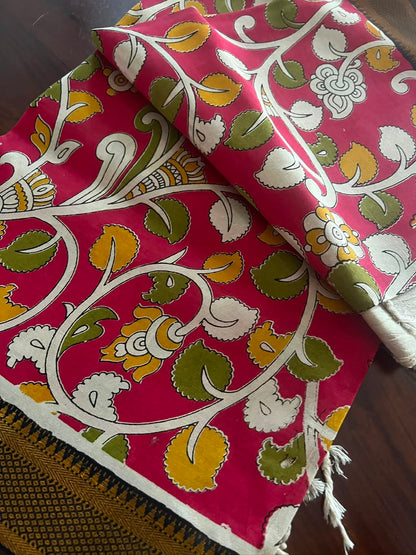Kalamkari Dupatta - Chennuri silk - Red Floral