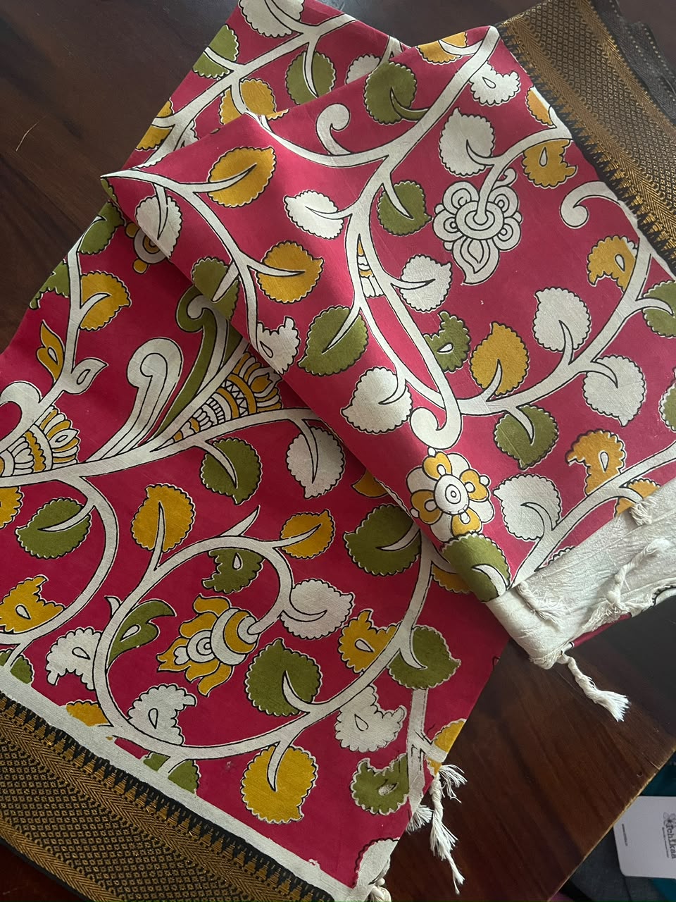 Kalamkari Dupatta - Chennuri silk - Red Floral