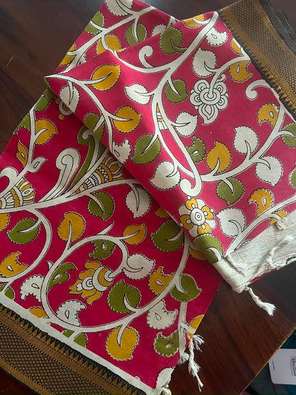 Kalamkari Dupatta - Chennuri silk - Red Floral