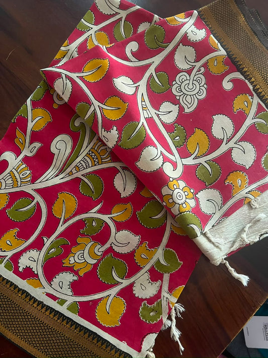 Kalamkari Dupatta - Chennuri silk - Red Floral