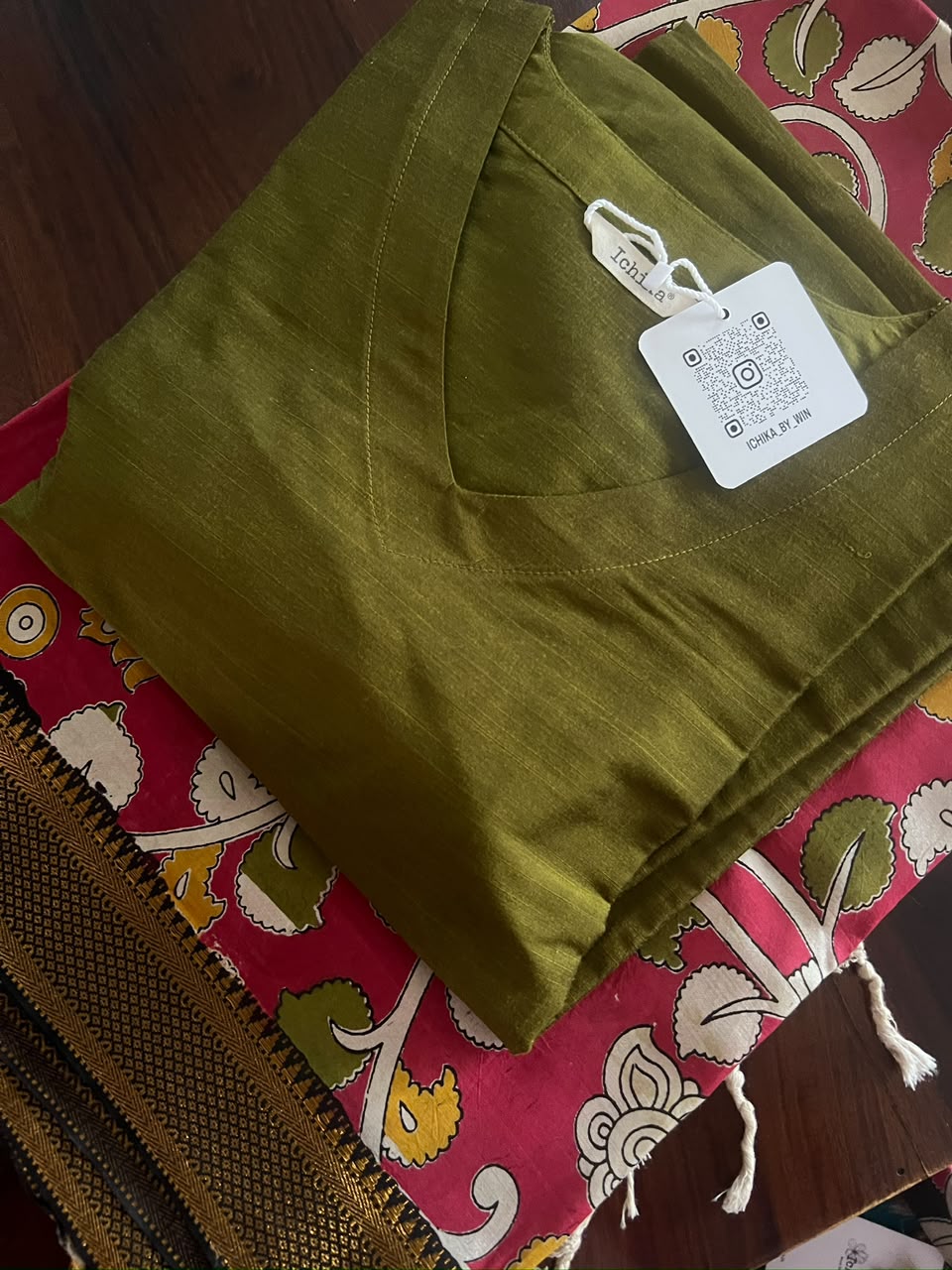 Kalamkari Dupatta - Chennuri silk - Red Floral