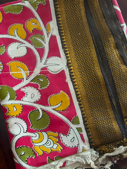 Kalamkari Dupatta - Chennuri silk - Red Floral