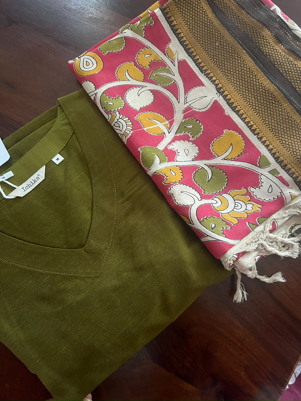 Kalamkari Dupatta - Chennuri silk - Red Floral