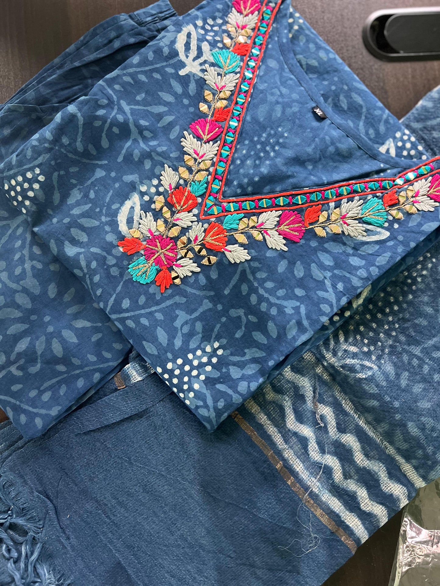 Adhira - Mul cotton set with embroidery - Indigo print