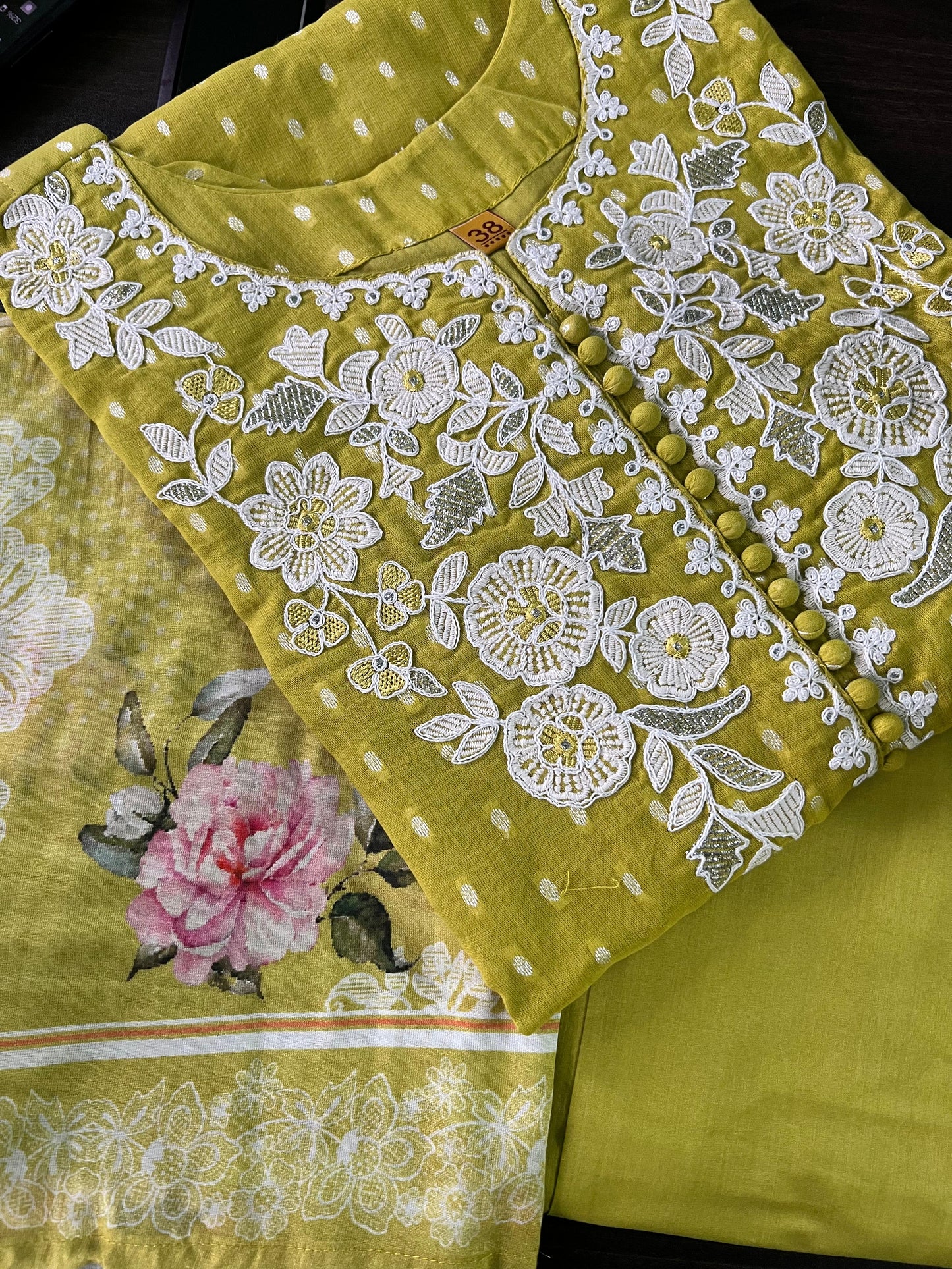 Sumeha - Cotton Suit with Embroidery - Lemon Yellow