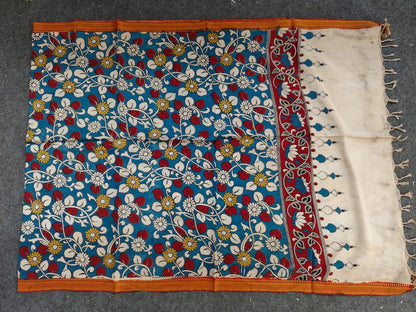 Kalamkari Dupatta - Chennuri silk - Blue Floral
