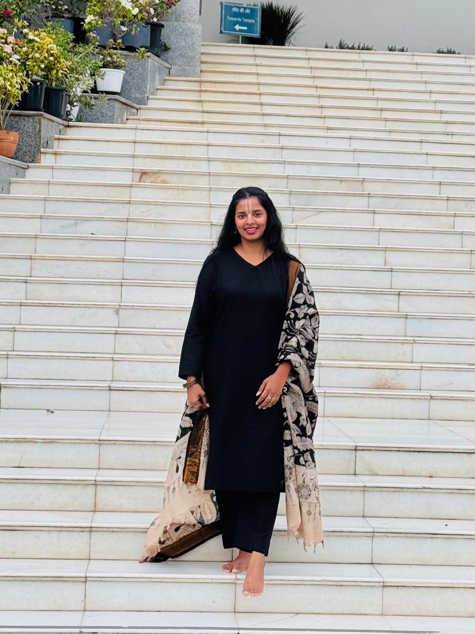 Madhura - Black Silk cotton set with Kalamlari Dupatta
