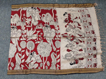 Kalamkari Dupatta - Chennuri silk - Maroon