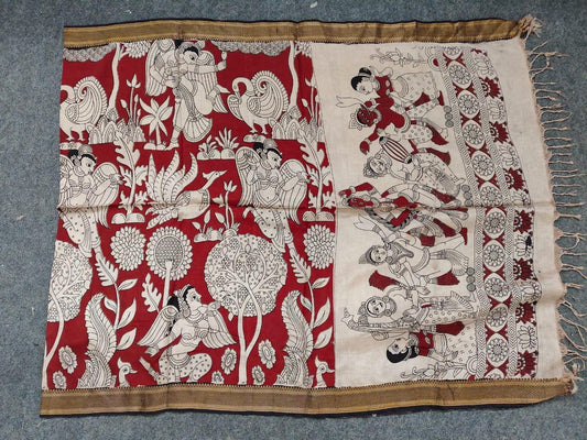 Kalamkari Dupatta - Chennuri silk - Maroon