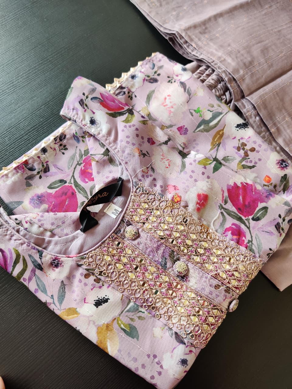 Chanderi Floral suit - Lavender