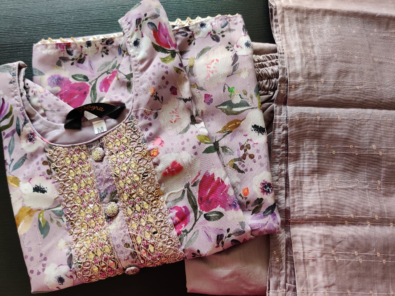 Chanderi Floral suit - Lavender