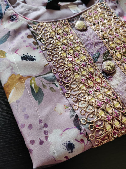 Chanderi Floral suit - Lavender