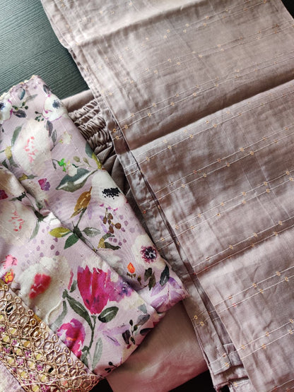 Chanderi Floral suit - Lavender