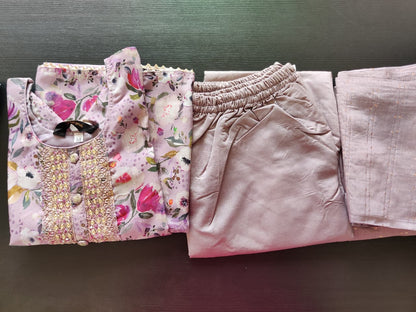 Chanderi Floral suit - Lavender