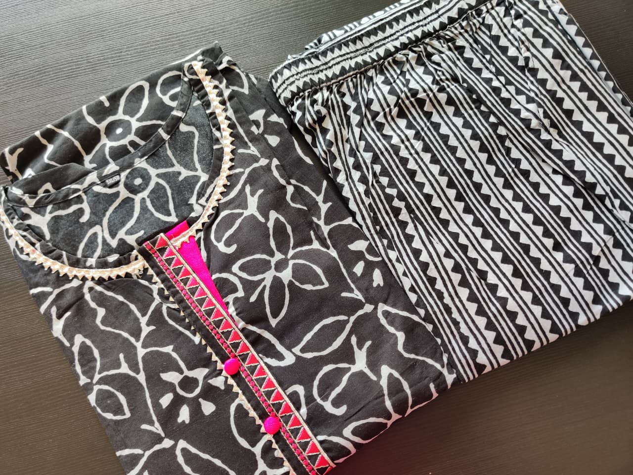 Cotton printed Black kurta and pant set