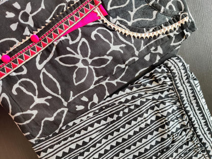 Cotton printed Black kurta and pant set