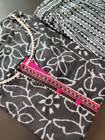 Cotton printed Black kurta and pant set