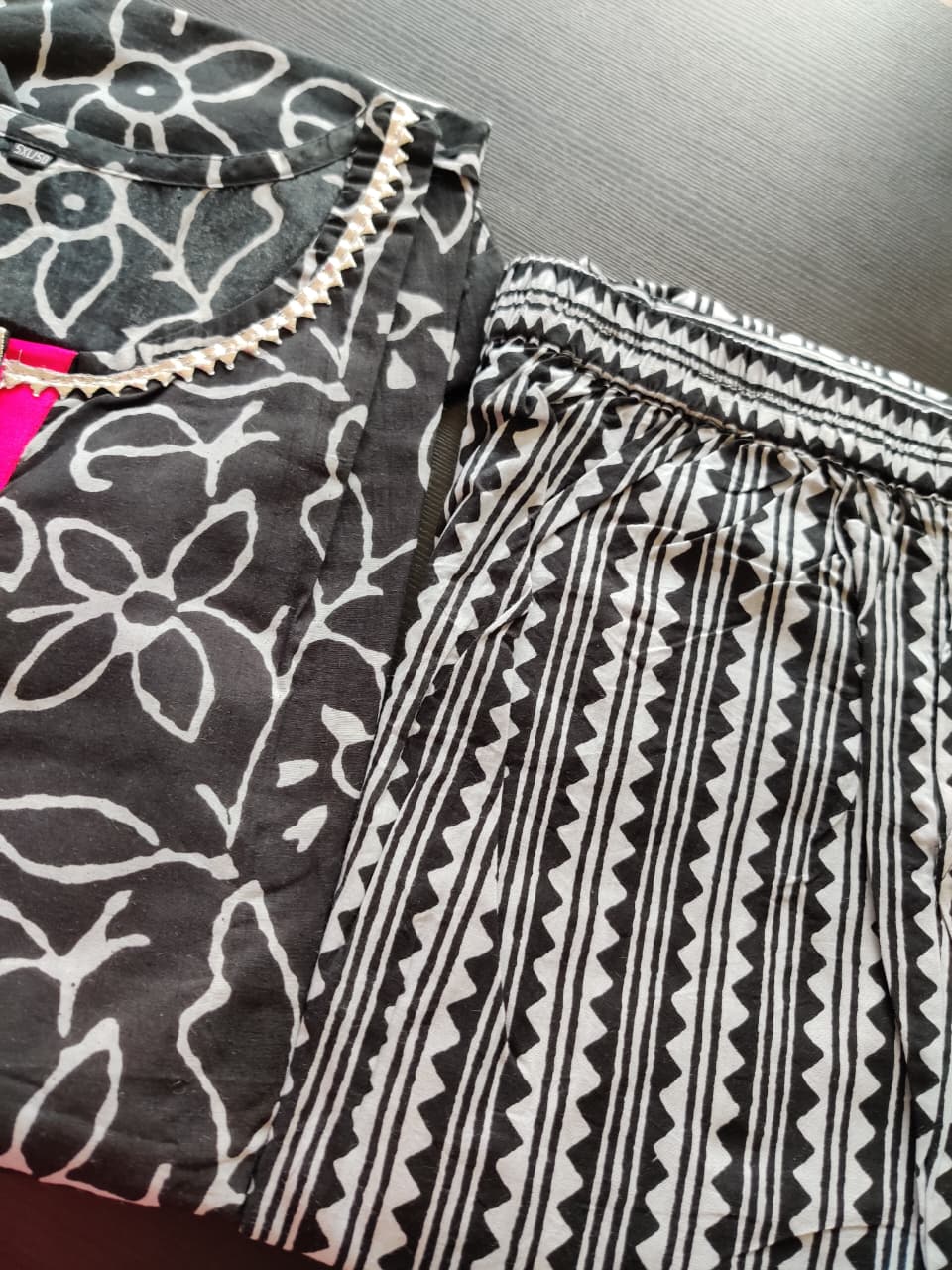Cotton printed Black kurta and pant set