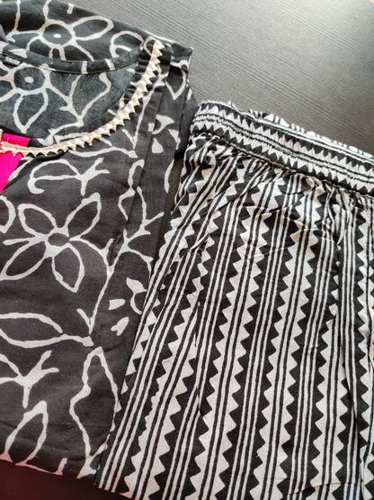 Cotton printed Black kurta and pant set