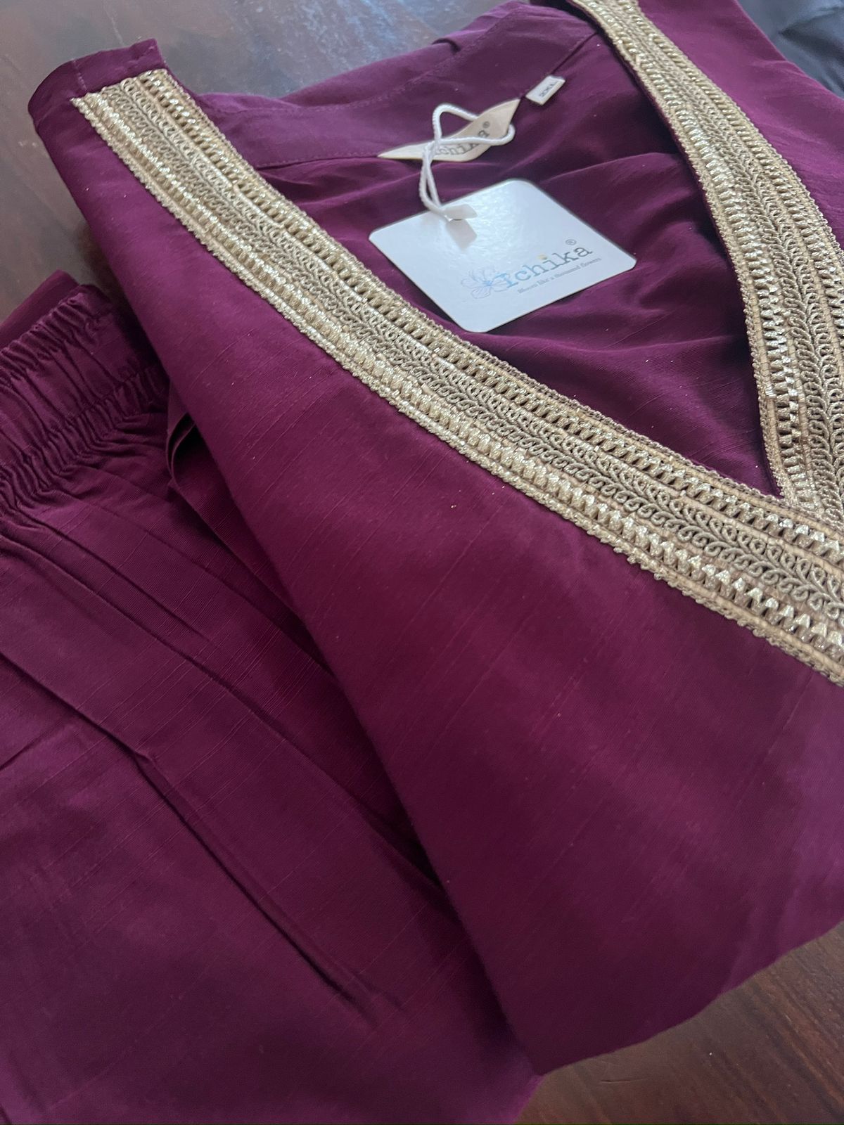 Jabili – Silk Cotton Wrap Anarkali Coord Set with Pants – Wine