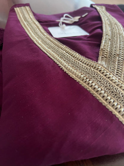 Jabili – Silk Cotton Wrap Anarkali Coord Set with Pants – Wine