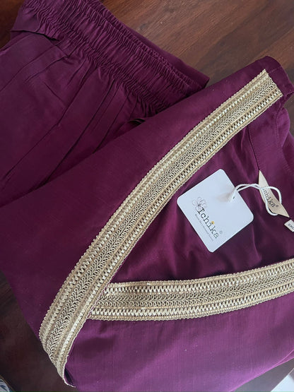 Jabili – Silk Cotton Wrap Anarkali Coord Set with Pants – Wine