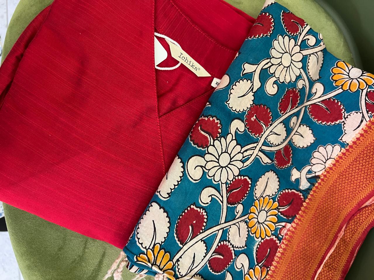 Navya - Maroon Nyra Silk cotton set with Kalamkari Dupatta