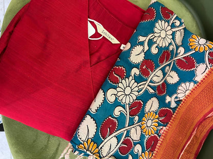 Navya - Maroon Nyra Silk cotton set with Kalamkari Dupatta