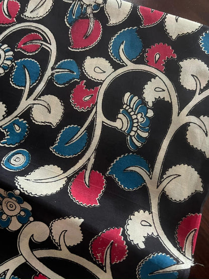 Aqua Blue Silk cotton set with kalamkari dupatta
