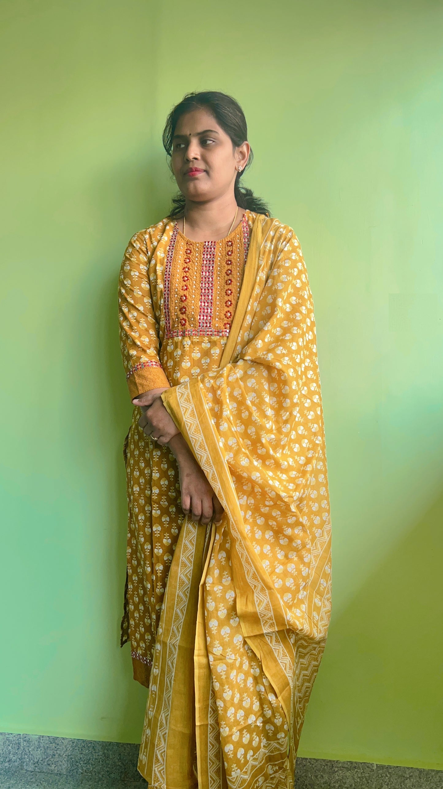 Aashritha - Mustard Block Printed Suit