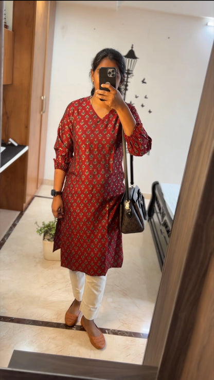 Tanvi - Muslin Designer sleeves office wear kurti