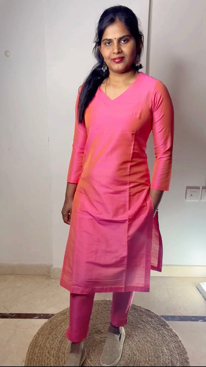 Srinidhi - Silk Cotton Kurta Set - Candy Pink