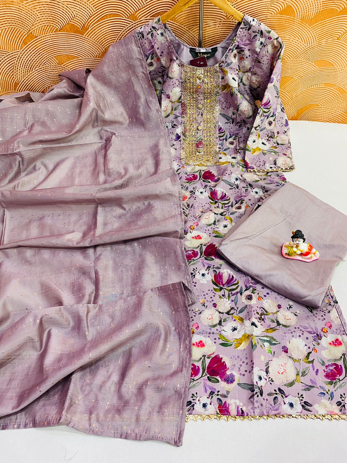 Chanderi Floral suit - Lavender